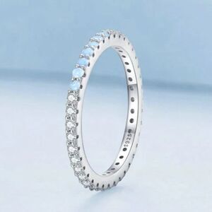 Sterling Silver Eternity Ring Size 7 Light Blue Lab Created Simulated Opal CZ